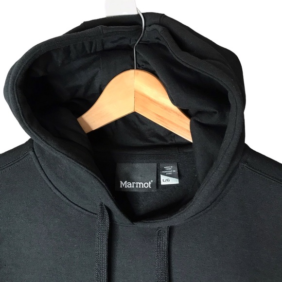 Marmot Black Pullover Hoodie Branded Grey Spellout Outdoors Cotton Blend Large - Picture 4 of 11